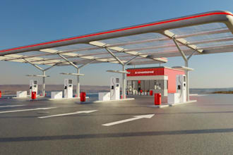 3d filling station,commercial exterior,fuel station,cgi render,ue5 gas station