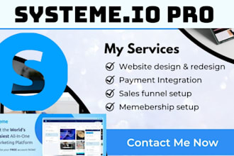 design systeme io website, systeme io funnel, landing page and membership site