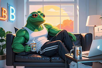 draw or animate pepe funny memecoin art for your crypto website and social media