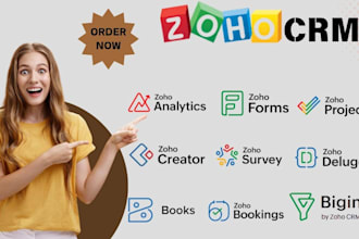 setup any task in zoho CRM creator analytics survey books forms projects deluge