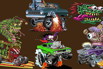 draw crazy cartoon mascot tshirt kustom kulture ratfink album cover car design