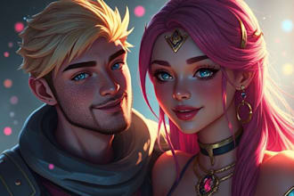 make fantasy dnd character logo and friendship portrait
