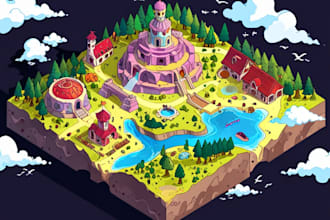 design fantasy map illustration isometric map, event or city map, 2d vector art