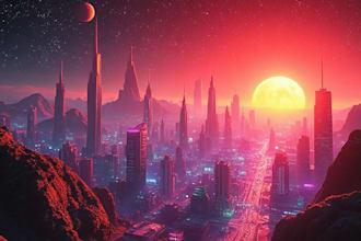 create sci fi or cyberpunk landscape artwork