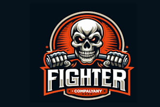 design outstanding skull head fighter mascot logo with express deliver