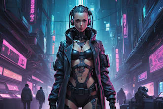 create a cyberpunk illustration style or fan arts