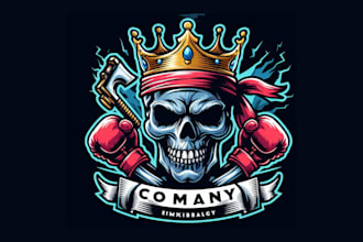 design skull head fighter mascot logo with satisfaction guaranteed