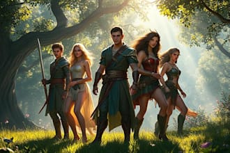 make a dnd party and d and d character art illustration for you