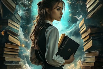 draw fantasy illustration book cover for you