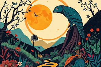 create niche colorful linocut and illustrations