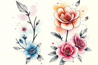 create a beautiful watercolor flowers tattoo design for you
