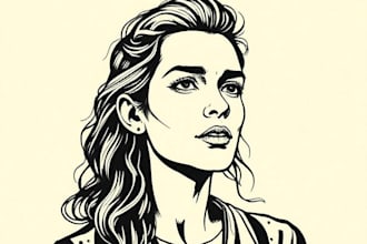 draw a custom portrait in linocut style