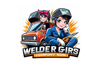 design high quality car welder girl mascot logo  with free source files