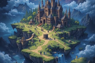 do line art fantasy map illustration
