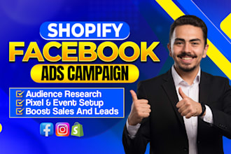 setup shopify facebook ads campaign, instagram ads, meta ads for sales