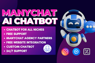 done ai chatbot development for social media using manychat chatbot, tidio