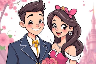 do cartoon disney couple portrait