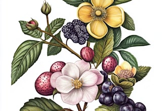 do botanical illustrations of flowers, plants, line art