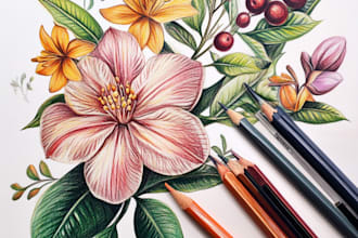 create botanical illustrations of flowers, plants, line art