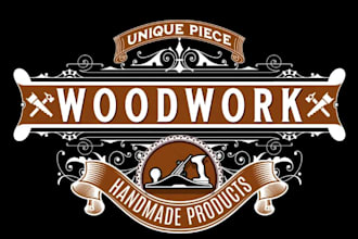 draw woodworking wood carpentry logo design