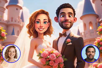 customize your couple portrait into a disney style cartoon