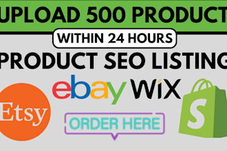 upload  product research on shoify etsy ebay woocommerce store seo listing rank