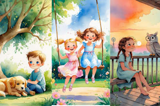 make hand drawn children story book illustration watercolor children story book