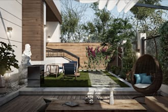 revamp 3d terrace villa,garden decor, outdoor patio, 3d townhouse,d5 room render