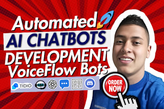 build custom ai chatbot with manychat, tidio or ai automation with voiceflow