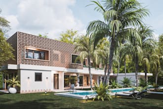 craft 3d tropical villa,cgi vacation house,3d landscape,garden design,site plan