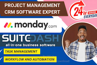 set up monday for project management CRM workflow suitedash automation