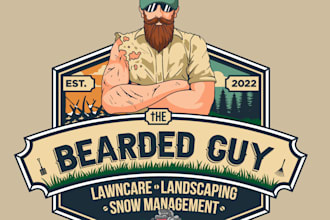 design blast best bearded guy lawn care landscape logo