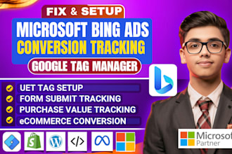 setup microsoft bing ads uet tag, conversion tracking, ecommerce goal, utm, GTM