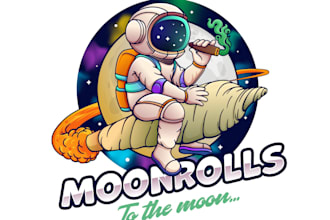 design hippest astronaut smoking cannabis moon rolls logo