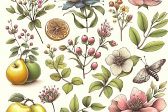 draw botanical illustrations of flowers, plants, fruits