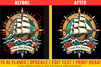 edit text, fix flaws, upscale and enhance ai images for t shirt print