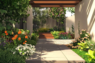 draw landscape design garden, terrace pool patio backyard