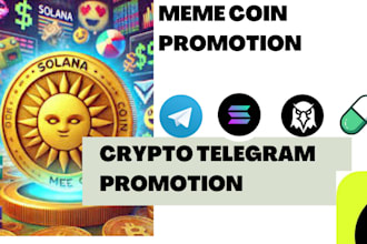 crypto telegram promotion, nft token, eth, sol memecoin marketing to 100x sales