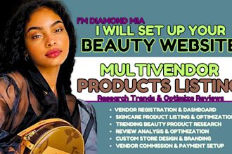 set up beauty multivendor store, products listing trend research, website design