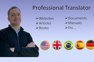 professionally translate english, spanis, and german to portuguese with accuracy