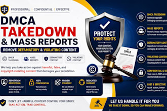 provide dmca takedown and content mass reporting services
