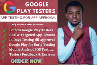 provide 12 testers or 20 testers for google play closed testing with guides