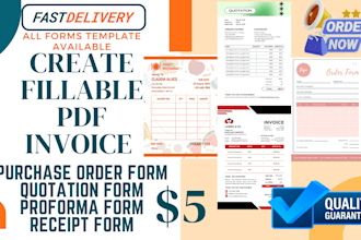 create fillable pdf invoice or purchase order form, quotation, proforma, receipt