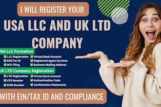 register USA llc and UK ltd company with ein, tax id and compliance