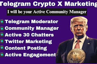 crypto x marketing telegram social media manager, telegram moderator 20 chatters