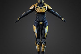 detailed 3d cyborg character, robot, scifi model, 4k texture, ue5 rig, animate