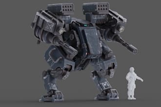 optimize 3d game robot model, scifi mech, war machine, ue5 rig, animate, uv map