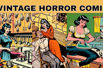 draw horror comic  retro vintage character design art illustration movie poster