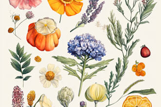 illustrate botanical and linocut vector art
