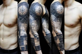 do unique blackwork, patchwork, and fine lines custom tattoo